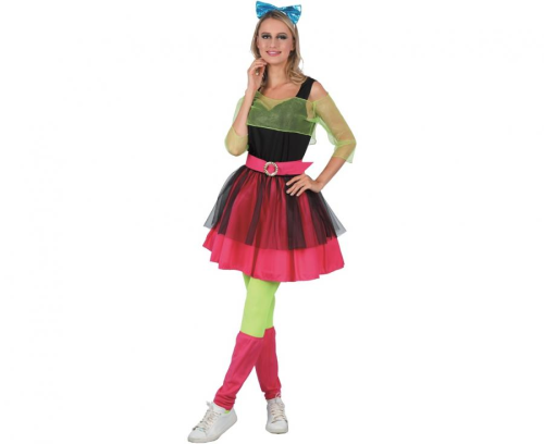 Olśniewająca sukienka Retro w stylu Disco dla dorosłych (rozmiar M) z opaską, paskiem, topem i ochraniaczami na nogi, producent Godan, różnokolorowa, idealna na imprezy lat 70./80. w Tychach – dostępna również do wypożyczenia.
