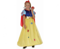 Bajkowy strój Królewny Śnieżki dla dziecka (rozmiar 120/130 cm) z żółto-niebieską sukienką balową, czerwoną peleryną, paskiem i opaską, producent Godan, idealny na bale i imprezy bajkowe w Tychach – dostępny również do wypożyczenia.