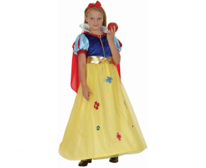 Zestaw dla dzieci Suknia Balowa Królewna Śnieżka (sukienka, peleryna z kołnierzem, pasek, opaska), rozm.120/130 cm