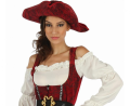Zadziorny strój Piratki dla dorosłych (rozmiar S) z czerwoną sukienką, pirackim kapeluszem, kamizelką gorsetową i paskiem, producent Godan, idealny na Halloween i bale w Tychach – dostępny również do wypożyczenia.