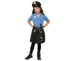 Zestaw dla dzieci Niebieska Policjantka (bluzka, spódnica, pasek, czapka, kajdanki, krótkofalówka, pałka), rozm. 130/140 cm