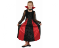 Mroczny strój Diabelskiej Wampirzycy dla dziecka (rozmiar 120/130 cm) z sukienką i kołnierzem, producent Godan, idealny na Halloween i bale w Tychach – dostępny również do wypożyczenia.