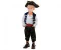 Odważny strój Pirata dla dziecka (rozmiar 92/104 cm) z wielokolorową bluzką, paskiem, kapeluszem i spodniami, producent Godan, idealny na bale i imprezy marynistyczne w Tychach – dostępny również do wypożyczenia.