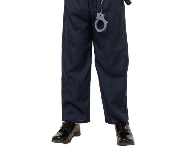 Zestaw dla dzieci Elegancki Policjant (bluzka, spodnie, pasek, czapka, kajdanki, krótkofalówka, pałka), rozm. 130/140 cm