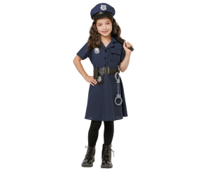 Zestaw dla dzieci Elegancka Policjantka (sukienka, pasek, czapka, kajdanki, krótkofalówka, pałka), rozm. 130/140 cm