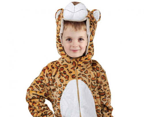 Strój Pantera Godan dla dziecka (rozmiar 92/104 cm) – komplet: ciepły kombinezon z kapturem i uszami. Idealny kostium na Karnawał i Halloween. Kup online lub wypożycz w Zabawne Wydry Tychy.