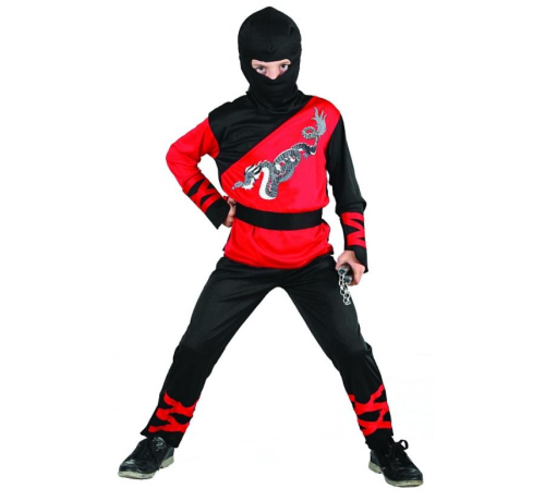 Strój Dragon Ninja Godan dla dziecka (rozmiar 110/120 cm) – zestaw 3w1: kaptur, nakładki na ręce i pas. Akcesoria do przebrania Ninja. Kup online lub wypożycz w Zabawne Wydry Tychy.