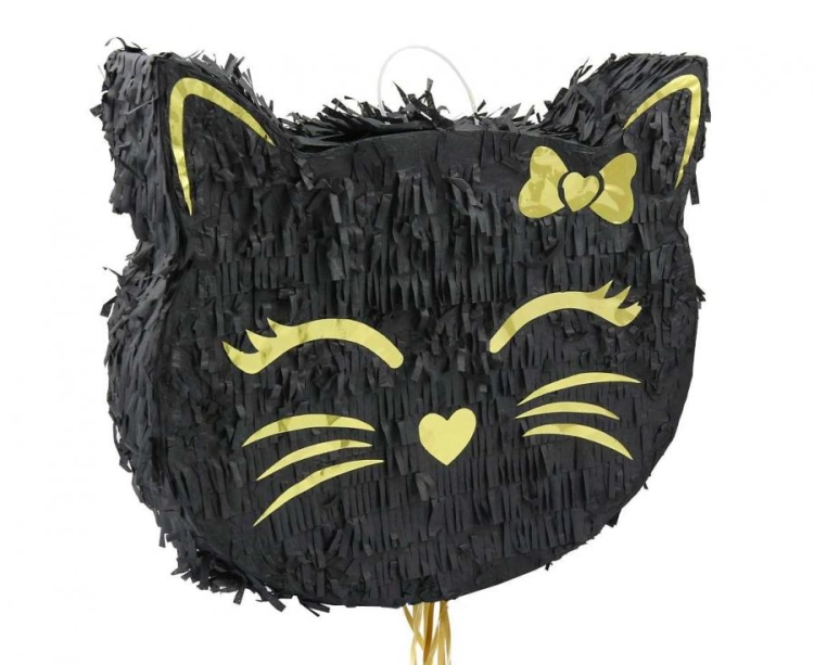 Piniata Czarny Kot Godan (37x35 cm) – klasyczna piniata do rozbijania (czarny kolor). Idealna atrakcja na Halloween i urodziny. Kup online w Zabawne Wydry Tychy.