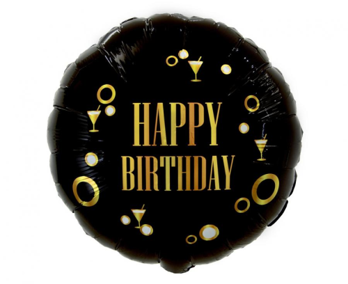 Balon foliowy okrągły "Happy Birthday" B&amp;G Party 18 cali (36cm). Balon w kolorach Black &amp; Gold, idealny na hel. Uniwersalna dekoracja urodzinowa.