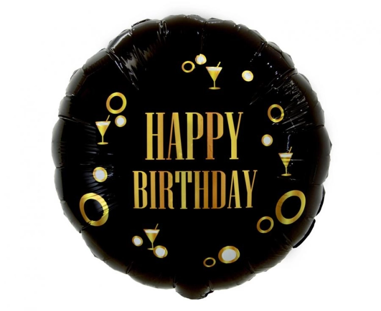 Balon foliowy okrągły "Happy Birthday" B&amp;G Party 18 cali (36cm). Balon w kolorach Black &amp; Gold, idealny na hel. Uniwersalna dekoracja urodzinowa.