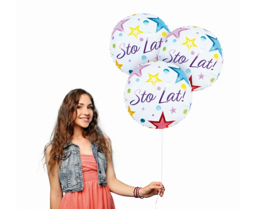 Balon foliowy okrągły Happy Birthday Godan (18 cali) w kolorach biało-czarno-złotym. Balon na hel lub powietrze. Elegancka dekoracja.