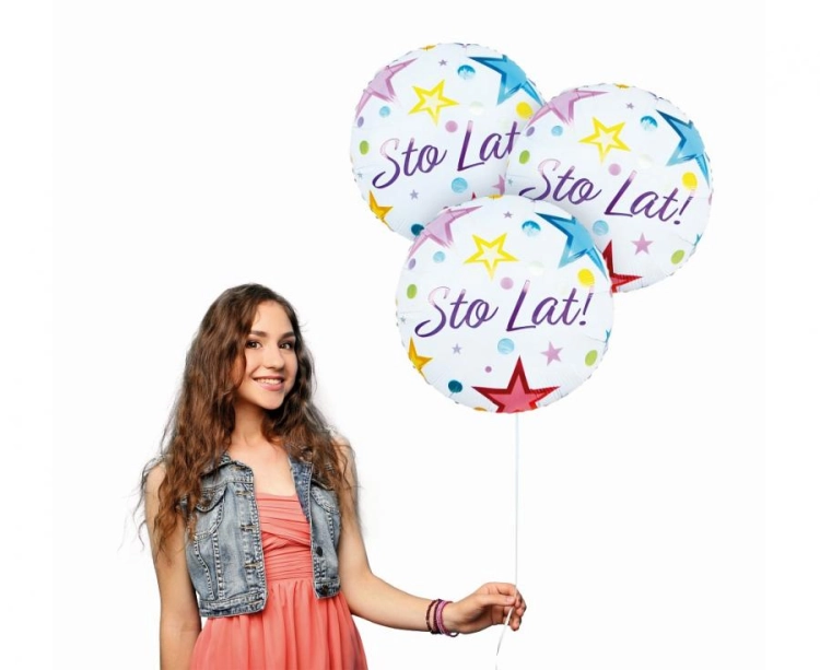 Balon foliowy okrągły Happy Birthday Godan (18 cali) w kolorach biało-czarno-złotym. Balon na hel lub powietrze. Elegancka dekoracja.