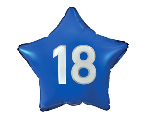 Balon foliowy gwiazda liczba 18 Godan (44cm) w kolorze niebieskim. Idealny balon na hel na 18 urodziny. Kup online lub napełnij w Zabawne Wydry Tychy.