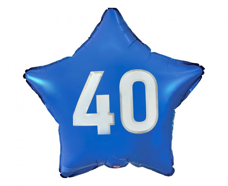 Balon foliowy gwiazda liczba 40 Godan (19 cali) w kolorze niebieskim. Idealny balon na hel na 40 urodziny. Kup online lub napełnij w Zabawne Wydry Tychy.