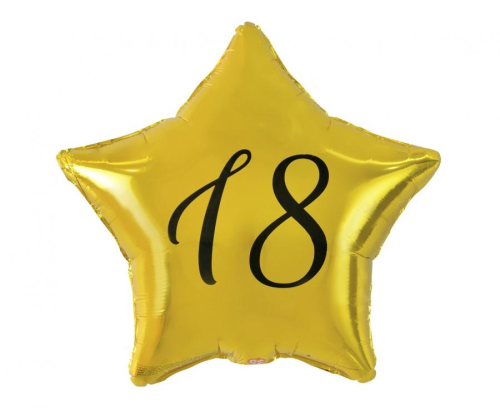 Balon foliowy Okrągły liczba 18 Godan (48cm) w kolorze złotym. Idealny balon na hel na 18 urodziny w stylu glamour. Kup online lub napełnij w Zabawne Wydry Tychy.