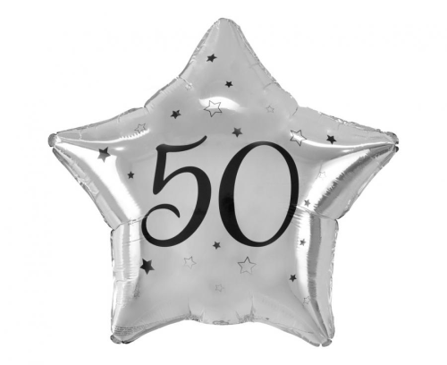 Balon foliowy gwiazda liczba 50 Godan (44cm) w kolorze srebrnym. Idealny balon na hel na 50 urodziny. Kup online lub napełnij w Zabawne Wydry Tychy.