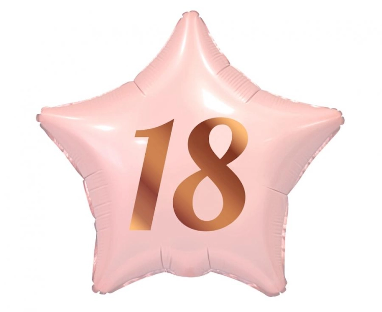 Balon foliowy gwiazda 18 urodziny Godan (48cm) w kolorze różowym ze złotym nadrukiem. Balon na hel z kolekcji Beauty&amp;Charm. Kup online w Zabawne Wydry Tychy.