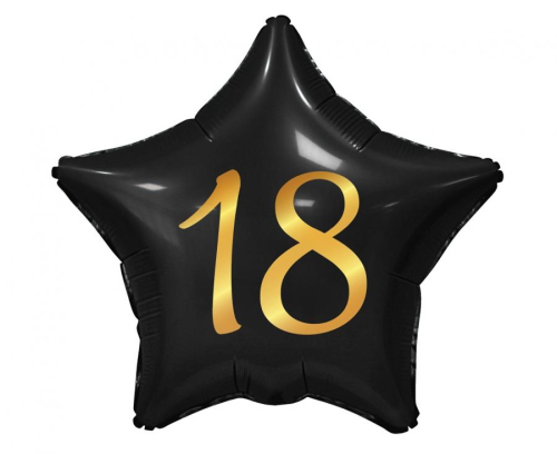 Balon foliowy gwiazda 18 urodziny Godan (48cm) w kolorze czarnym ze złotym nadrukiem. Balon na hel z kolekcji Beauty&amp;Charm. Idealny na Black &amp; Gold Party.
