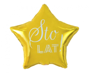 Balon foliowy gwiazdka złota, nadruk Sto Lat biały "18"