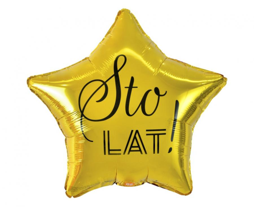 Balon foliowy gwiazda Sto Lat Godan (48cm) w kolorach czarno-złotym. Balon na hel lub powietrze. Elegancka dekoracja Black &amp; Gold. Kup online w Zabawne Wydry Tychy.