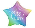 Balon foliowy gwiazdka gradient, nadruk Sto Lat biały 19"