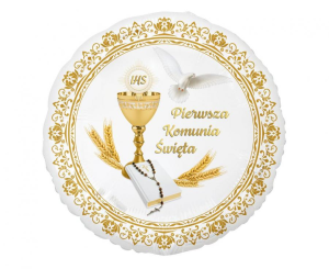 Balon foliowy 18 cali Pierwsza Komunia Święta Biało-Złoty | Tychy