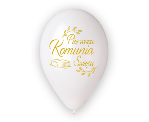Balony lateksowe Pierwsza Komunia Święta Gemar 13 cali. Balon z nadrukiem Biblii. Sprzedaż na sztuki. Idealne na hel lub powietrze. Dekoracje komunijne w Tychach.