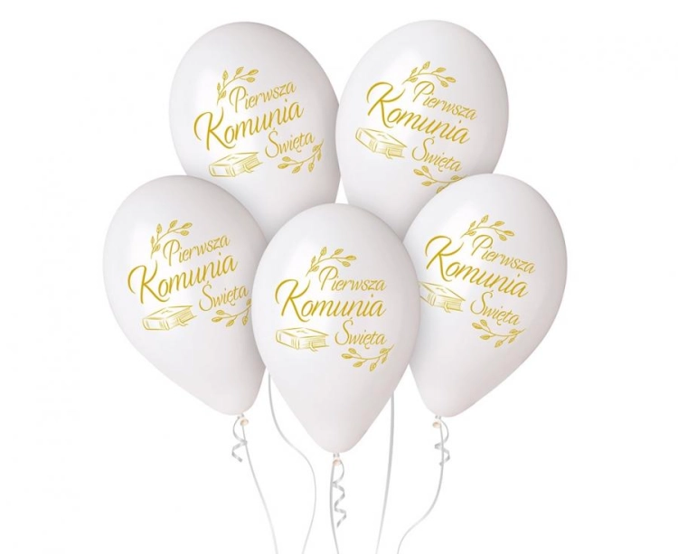 Balony lateksowe Pierwsza Komunia Święta Gemar 13 cali. Balon z nadrukiem Biblii. Sprzedaż na sztuki. Idealne na hel lub powietrze. Dekoracje komunijne w Tychach.