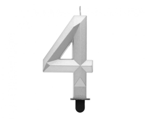 Świeczka cyferka 4, Diament metalik srebrna