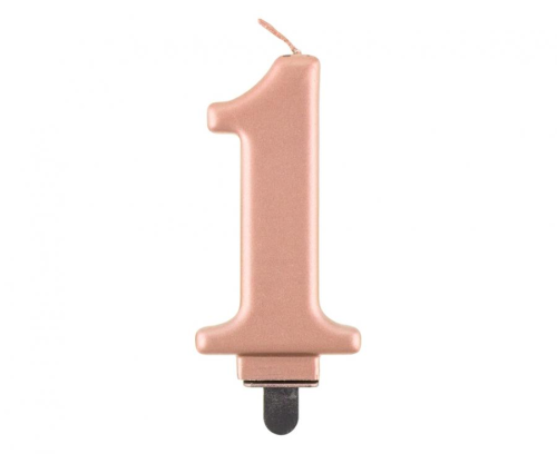 Świeczka Cyfra 1 na tort Godan B&amp;C, metaliczna Różowo-Złota (Rose Gold). Świeczka urodzinowa, idealna dekoracja na Roczek i 18 urodziny.