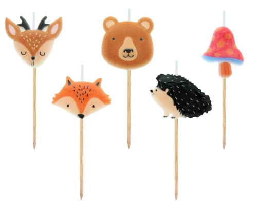Świeczki Pikery Zwierzątka Leśne Godan (5 sztuk, wys. 8 cm). Świeczki na patyczkach: lis, sowa, jeż, grzybek.
