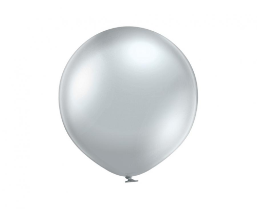 Balon lateksowy Shiny Srebrny Gemar (19 cali) z efektem chrom. Duży, okrągły balon na hel. Idealny do dekoracji weselnych i glamour.