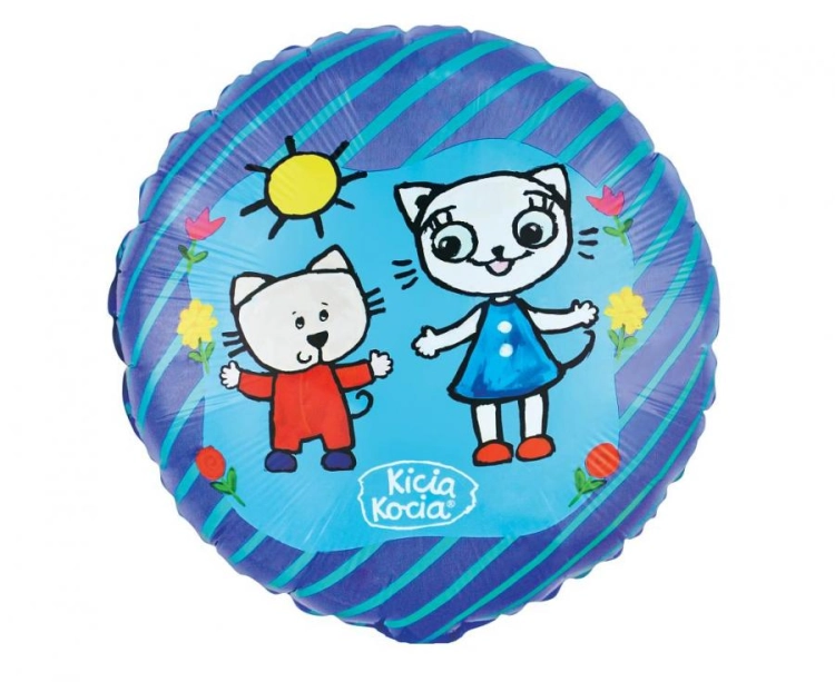 Balon foliowy okrągły Kicia Kocia i Nunuś Godan (46 cm). Balon na powietrze z nadrukiem bohaterów bajki. Idealny na urodziny dla małych dzieci.