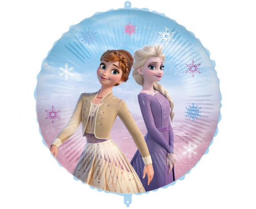 Balon foliowy okrągły Kraina Lodu 2 Disney (Frozen) 18 cali. Nadruk: Anna i Elsa. Kompletny zestaw na hel lub powietrze.