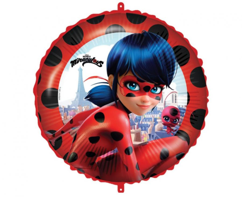 Balon foliowy okrągły Miraculous Ladybug (Biedronka) 18 cali. Nadruk bohaterki na tle Wieży Eiffla. Balon na hel lub powietrze PROCOS.