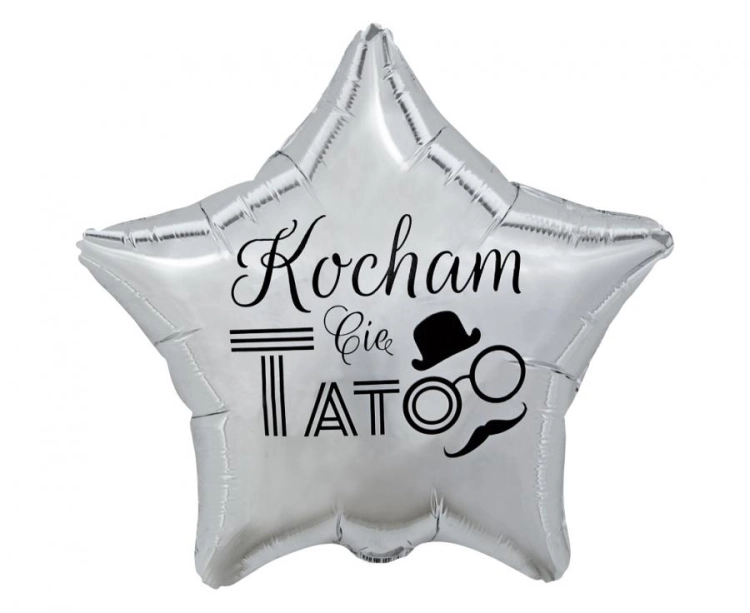 Balon foliowy gwiazda srebrna Kocham Cię Tato Godan S.A. 19 cali (44 cm), na hel, sprzedaż luzem.