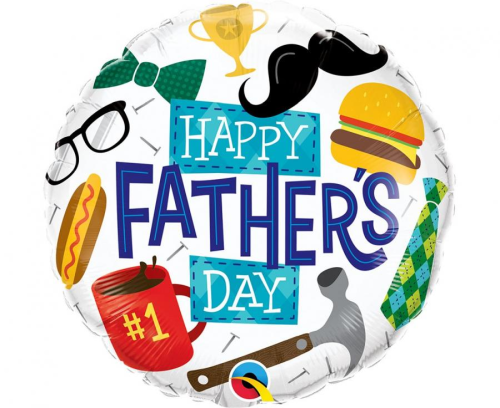 Balon foliowy okrągły Happy Father's Day Qualatex 18 cali (46 cm), Dzień Ojca, motyw męski, tylko na hel.