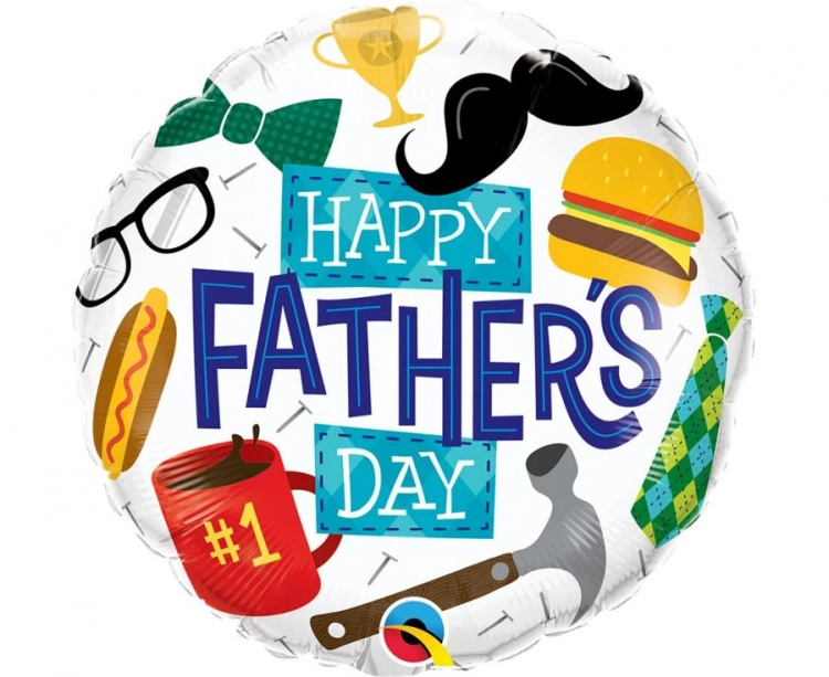 Balon foliowy okrągły Happy Father's Day Qualatex 18 cali (46 cm), Dzień Ojca, motyw męski, tylko na hel.
