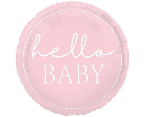 Balon foliowy okrągły Hello Baby Unique 18 cali (46 cm), różowy, Baby Shower dziewczynki, na hel i powietrze.