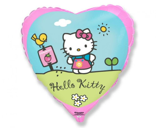 Balon foliowy Serce Hello Kitty w ogródku Flexmetal 18 cali (46 cm), różowy, licencjonowany, na hel i powietrze.