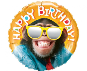 Balon foliowy okrągły Smiling chimp Happy Birthday "18"