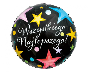 Balon foliowy okrągły Wszystkiego Najlepszego  18" czarny