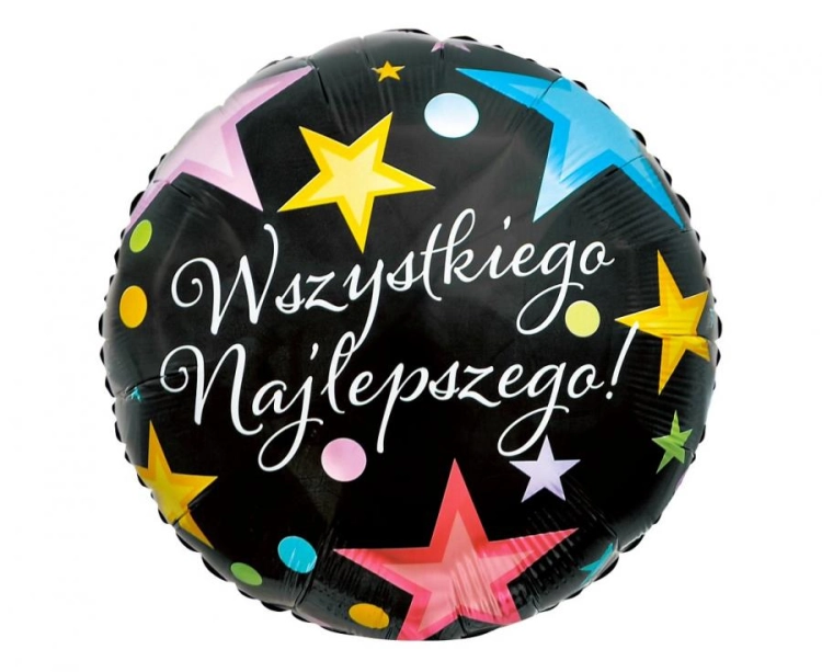 Balon foliowy okrągły Wszystkiego Najlepszego Godan 18 cali (46 cm), uniwersalny, dekoracja urodzinowa i gratulacyjna, na hel i powietrze.