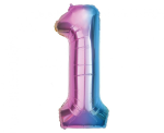 Balon foliowy cyfra tęczowa wersja 2 "1" 85cm 