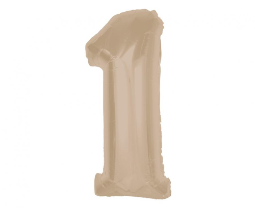 Balon foliowy Cyfra 1 Matowa Latte GoDan 92 cm, Roczek Nude, beżowy, na hel i powietrze.