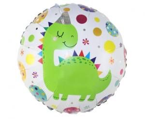 Balon foliowy okrągły Dinozaur w czapeczce  18"