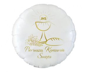 Balon foliowy okrągły Pierwsza Komunia Święta Kielich "18"