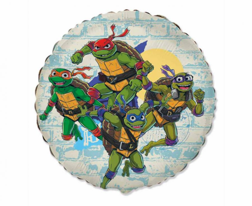 Balon foliowy okrągły Żółwie Ninja TMNT Flexmetal 18 cali (46 cm), wielokolorowy, dekoracja urodzinowa, na hel i powietrze.