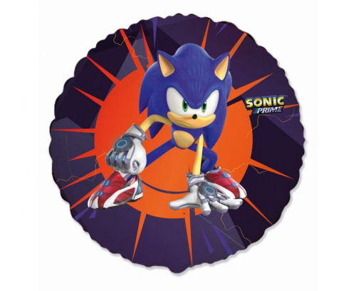 Balon foliowy okrągły Sonic Prime Flexmetal 18 cali (46 cm), niebieski jeż Sonic, dekoracja urodzinowa, na hel i powietrze.