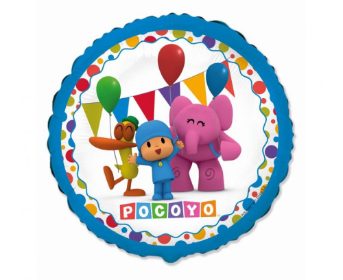 Balon foliowy okrągły Pocoyo i przyjaciele Flexmetal 18 cali (46 cm), Pato i Elly, dekoracja urodzinowa, na hel i powietrze.